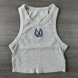 Playboy Womens Ribbed Knit Crop Tank Top Heather Gray Embroidered Logo Size M